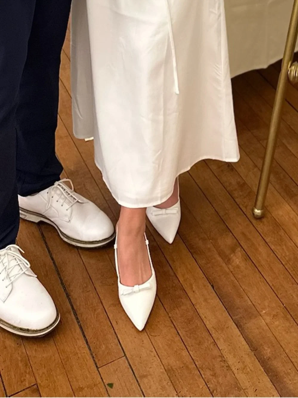 White Pointed Slingback Heels with Bow Accent